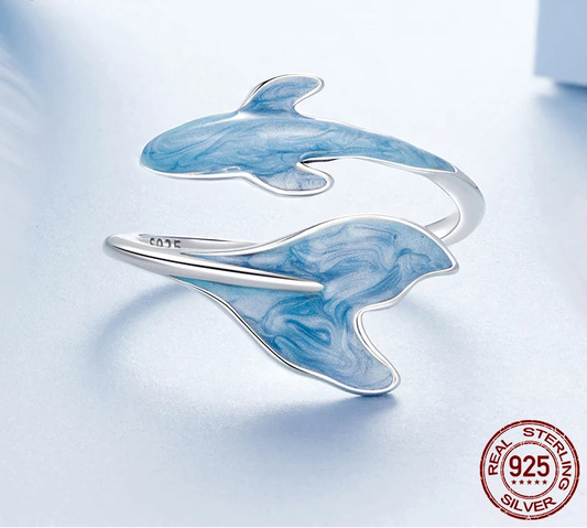 Blue Enamel Dolphin Open Ring