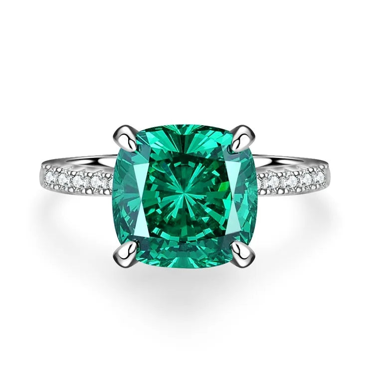 Cushion Cut Colored Gemstone Ring | Champagne, Blue & Green