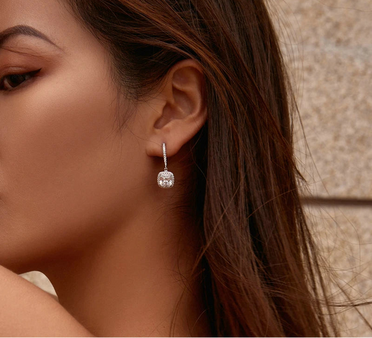 1 Carat Cushion Cut Moissanite Drop Earrings in 925 Sterling Silver