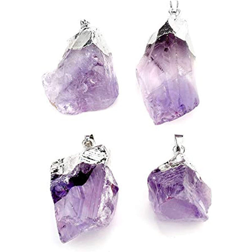 Natural Amethyst & Rose Quartz Raw Stone Pendant Necklace