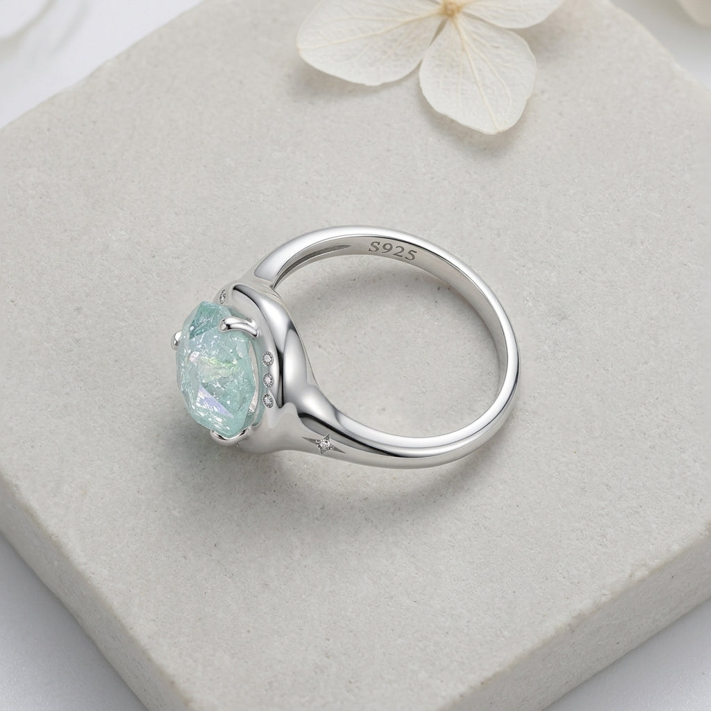 Opal Ring Vintage Oval Opal Statement Ring in 925 Sterling Silver