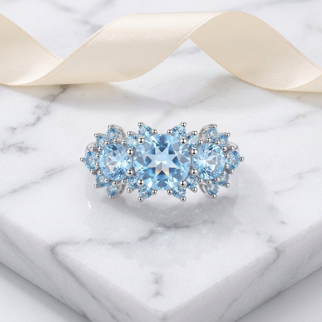 Three Stone Blue Sapphire Engagement Ring
