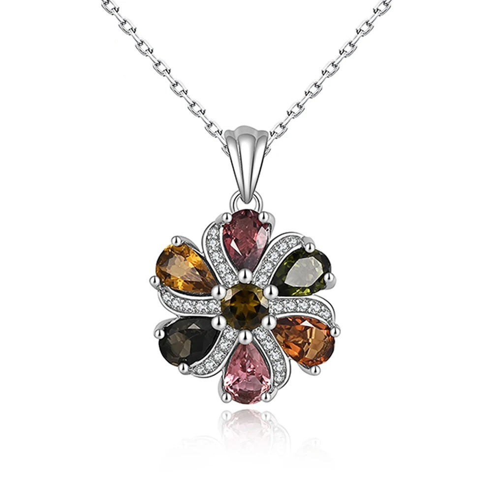 Multi Tourmaline Cluster Floral Necklace