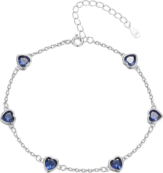 925 Sterling Silver Birthstone Bracelet 12 Color Options Diamond Heart Bracelet Jewelry Gift for Women