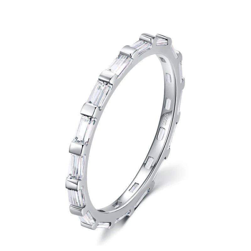 925 Sterling Silver Rainbow Emerald Cut CZ Ring