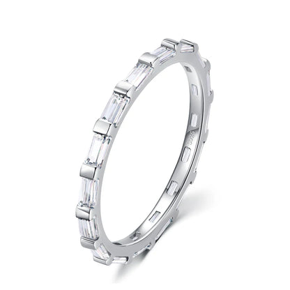 925 Sterling Silver Rainbow Emerald Cut CZ Ring