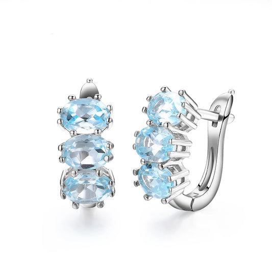 Natural Sky Blue Topaz Leverback Hoop Earrings 925 Sterling