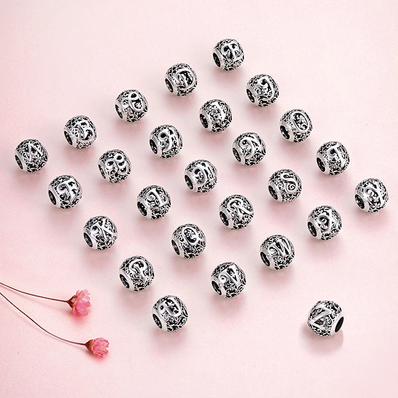 925 Sterling Silver Vintage Alphabet Beads – Letter Charms for Bracelets