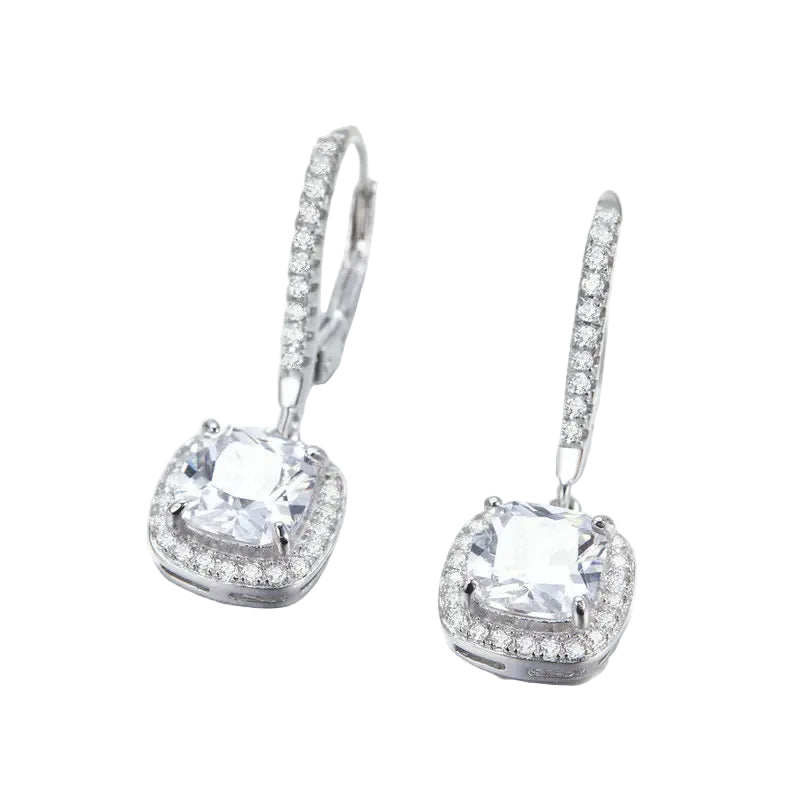 1 Carat Cushion Cut Moissanite Drop Earrings in 925 Sterling Silver