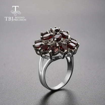 Natural Garnet Floral Cluster Jewelry Set in 925 Sterling Silver – Necklace, Ring & Earrings