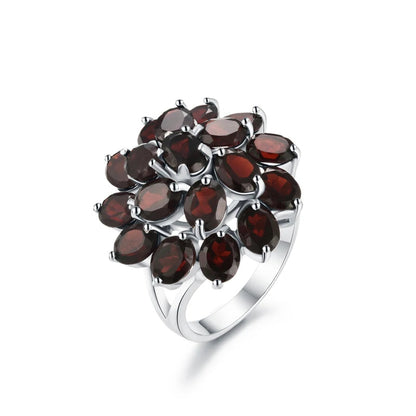 Natural Garnet Floral Cluster Jewelry Set in 925 Sterling Silver – Necklace, Ring & Earrings