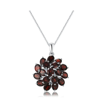 Natural Garnet Floral Cluster Jewelry Set in 925 Sterling Silver – Necklace, Ring & Earrings