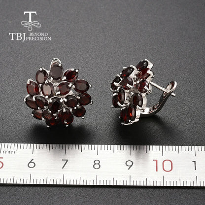 Natural Garnet Floral Cluster Jewelry Set in 925 Sterling Silver – Necklace, Ring & Earrings