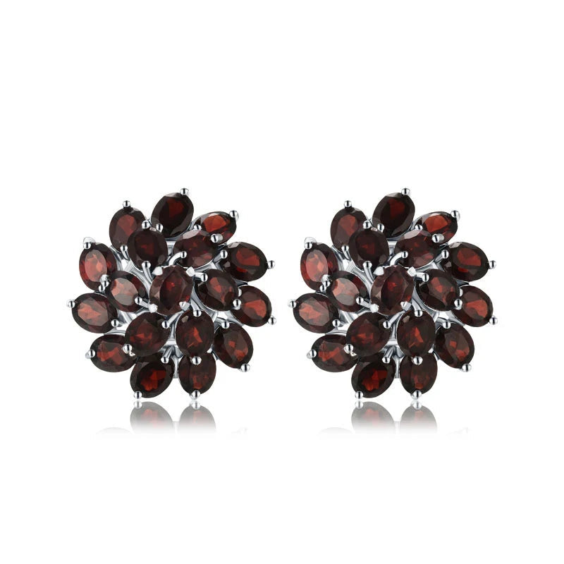 Natural Garnet Floral Cluster Jewelry Set in 925 Sterling Silver – Necklace, Ring & Earrings