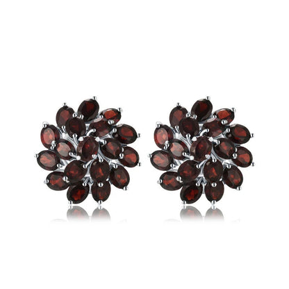 Natural Garnet Floral Cluster Jewelry Set in 925 Sterling Silver – Necklace, Ring & Earrings