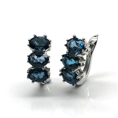 Natural London Blue Topaz Hoop Earrings