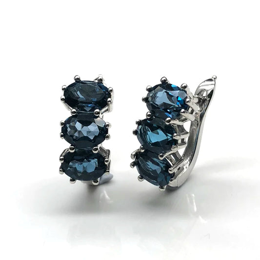 Natural London Blue Topaz Hoop Earrings