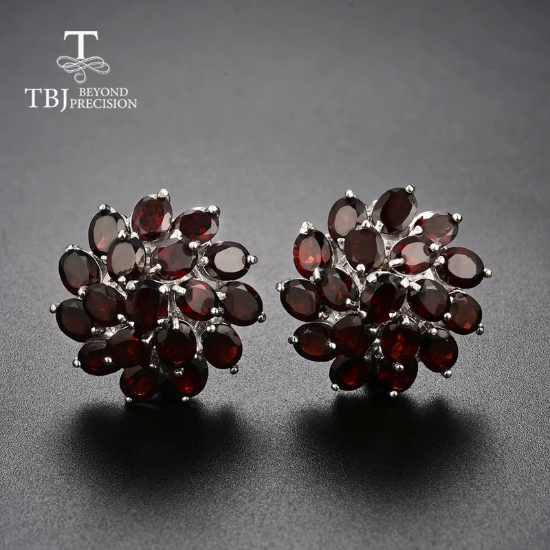 Natural Garnet Floral Cluster Jewelry Set in 925 Sterling Silver – Necklace, Ring & Earrings