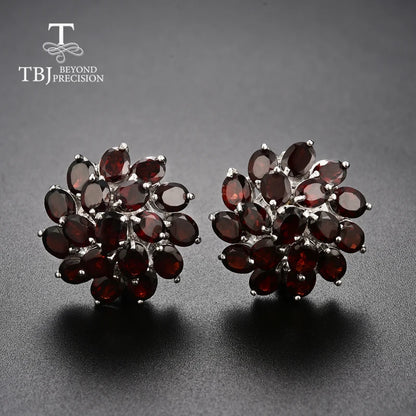 Natural Garnet Floral Cluster Jewelry Set in 925 Sterling Silver – Necklace, Ring & Earrings