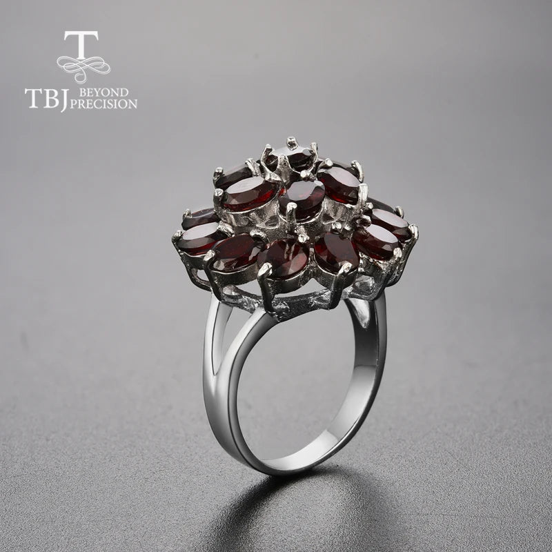 Natural Garnet Floral Cluster Jewelry Set in 925 Sterling Silver – Necklace, Ring & Earrings
