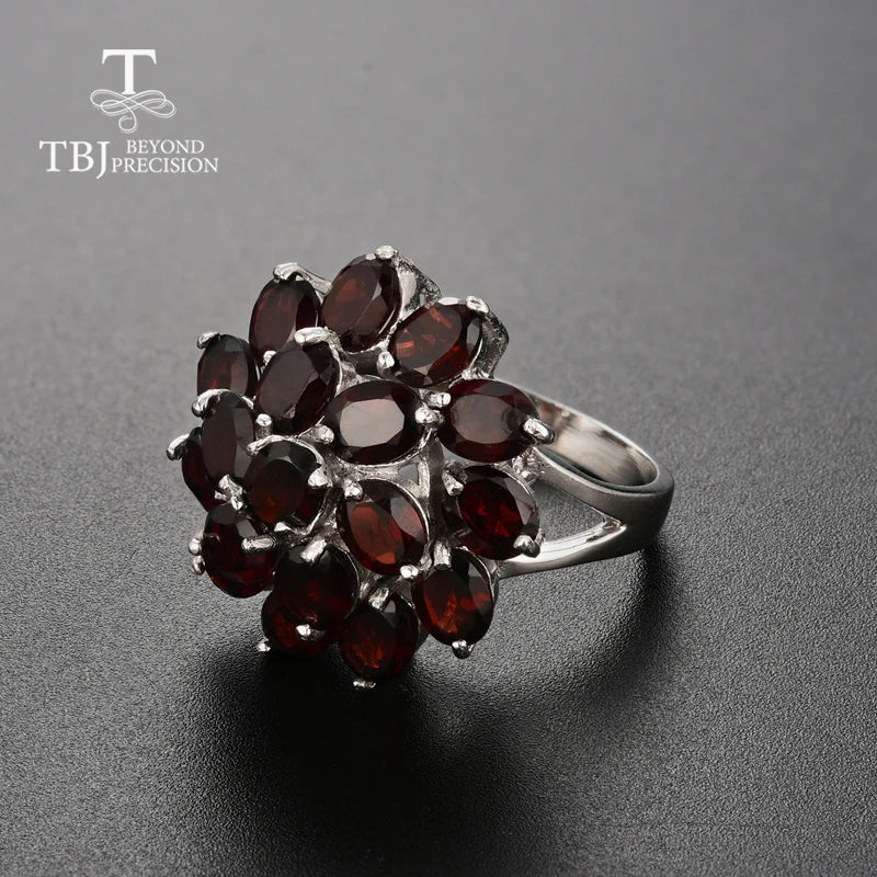 Natural Garnet Floral Cluster Jewelry Set in 925 Sterling Silver – Necklace, Ring & Earrings