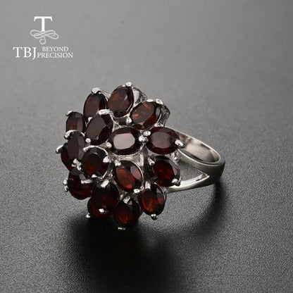 Natural Garnet Floral Cluster Jewelry Set in 925 Sterling Silver – Necklace, Ring & Earrings
