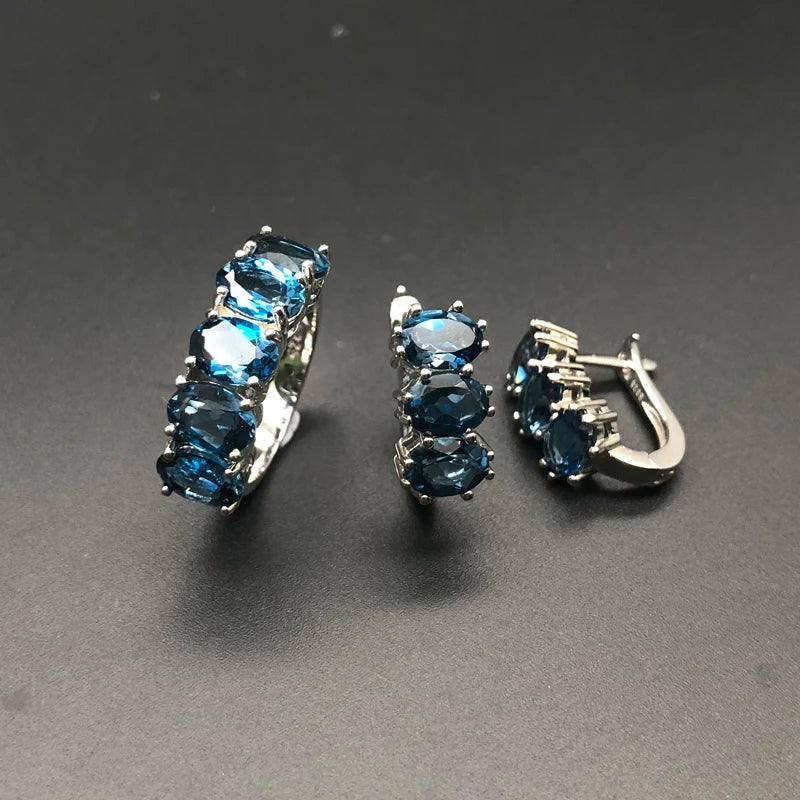 Natural London Blue Topaz Hoop Earrings