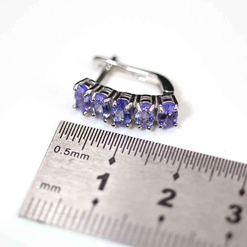 3CT Natural Blue Tanzanite Earrings Oval 3x5mm 925 Sterling Silver Clasp Hoop Dangle