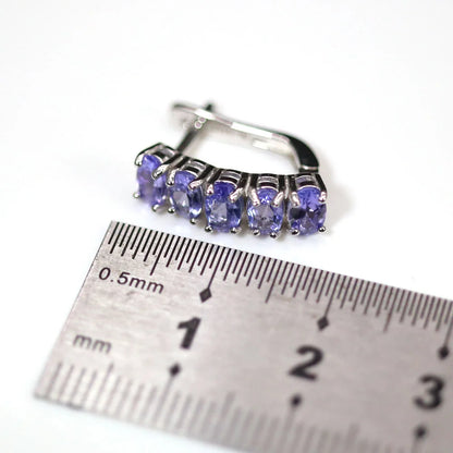 3CT Natural Blue Tanzanite Earrings Oval 3x5mm 925 Sterling Silver Clasp Hoop Dangle