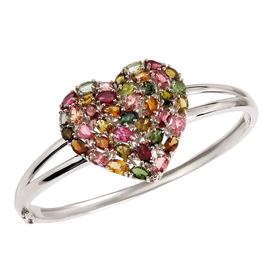 Heart-shaped gemstone bracelet with multicolored stones
