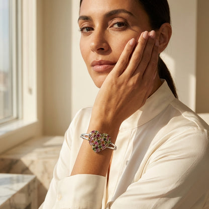 Oval Multi-Tourmaline Heart Bangle Bracelet