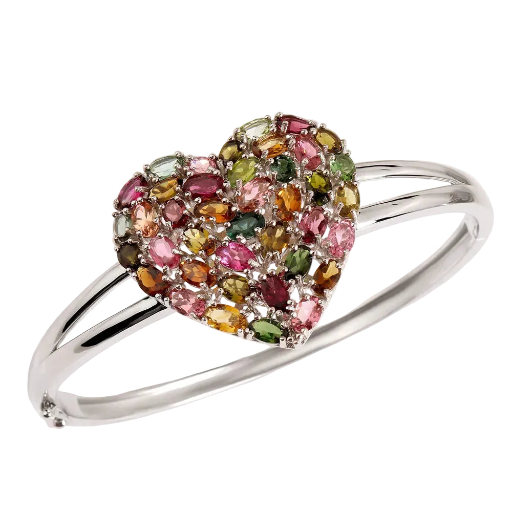 Oval Multi-Tourmaline Heart Bangle Bracelet