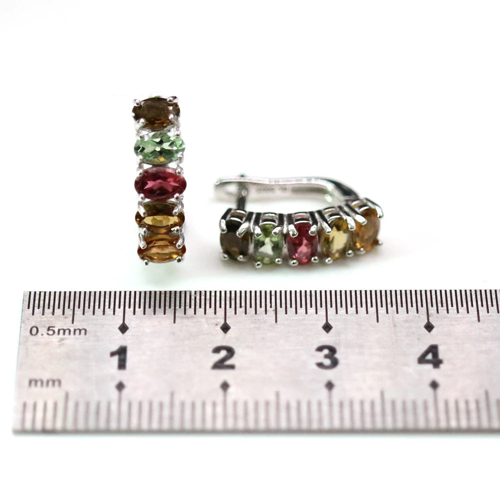 Oval Multi Tourmaline Hoop Earrings