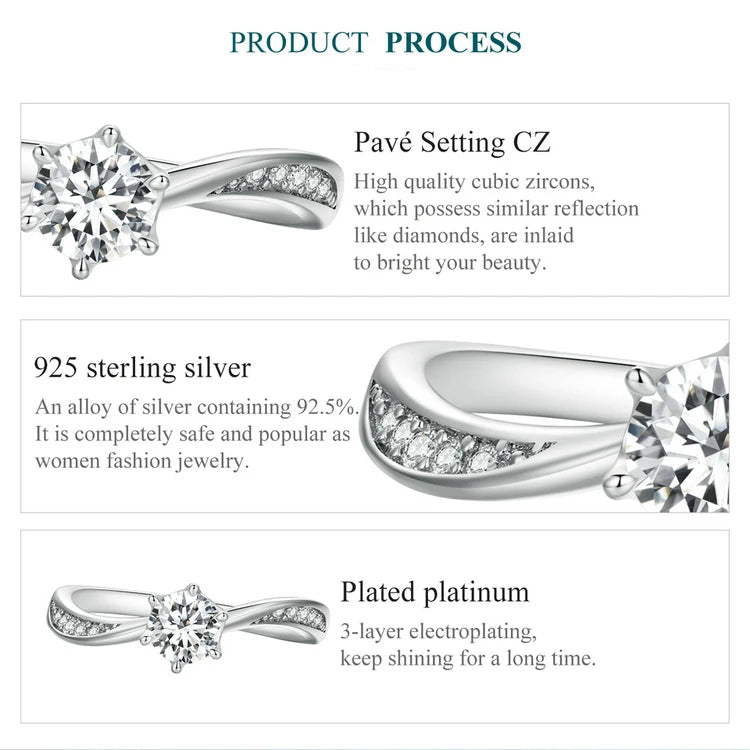 925 Sterling Silver Twisted Geometric Ring with Sparkling CZ