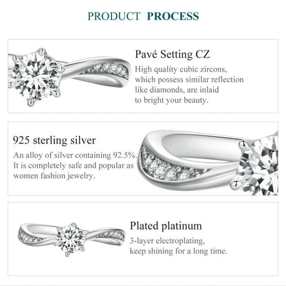 925 Sterling Silver Twisted Geometric Ring with Sparkling CZ