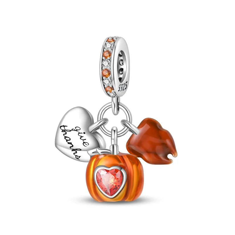 Luminous Pumpkin Charm Collection in 925 Sterling Silver – Glow-in-the-Dark Bracelet Charms