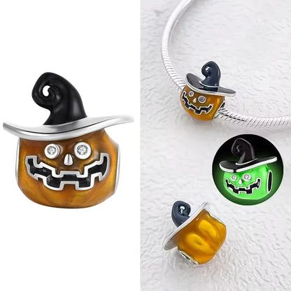 925 Sterling Silver Halloween Charm – Pumpkin Wagon & Magic Hat Bead for Bracelet or Pendant