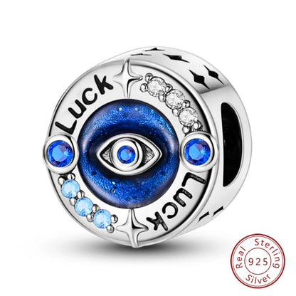 925 Sterling Silver Evil Eye & Hamsa Charms – Blue CZ Protection Beads for Bracelet or Necklace