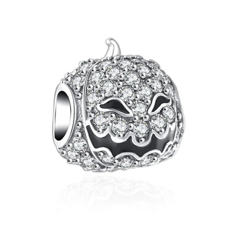 925 Sterling Silver Halloween Charm – Pumpkin Wagon & Magic Hat Bead for Bracelet or Pendant