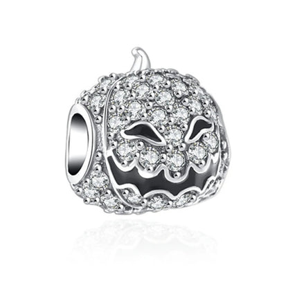 925 Sterling Silver Halloween Charm – Pumpkin Wagon & Magic Hat Bead for Bracelet or Pendant