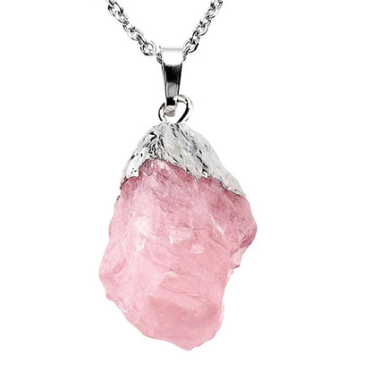 Natural Amethyst & Rose Quartz Raw Stone Pendant Necklace