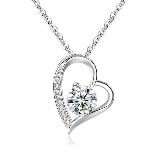 Heart Shaped Pendant Necklace with Round Cut Moissanite & Lab-Grown Diamond Accents – 925 Sterling Silver