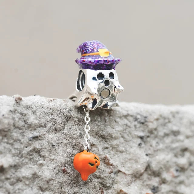 925 Sterling Silver Halloween Charm – Pumpkin Wagon & Magic Hat Bead for Bracelet or Pendant