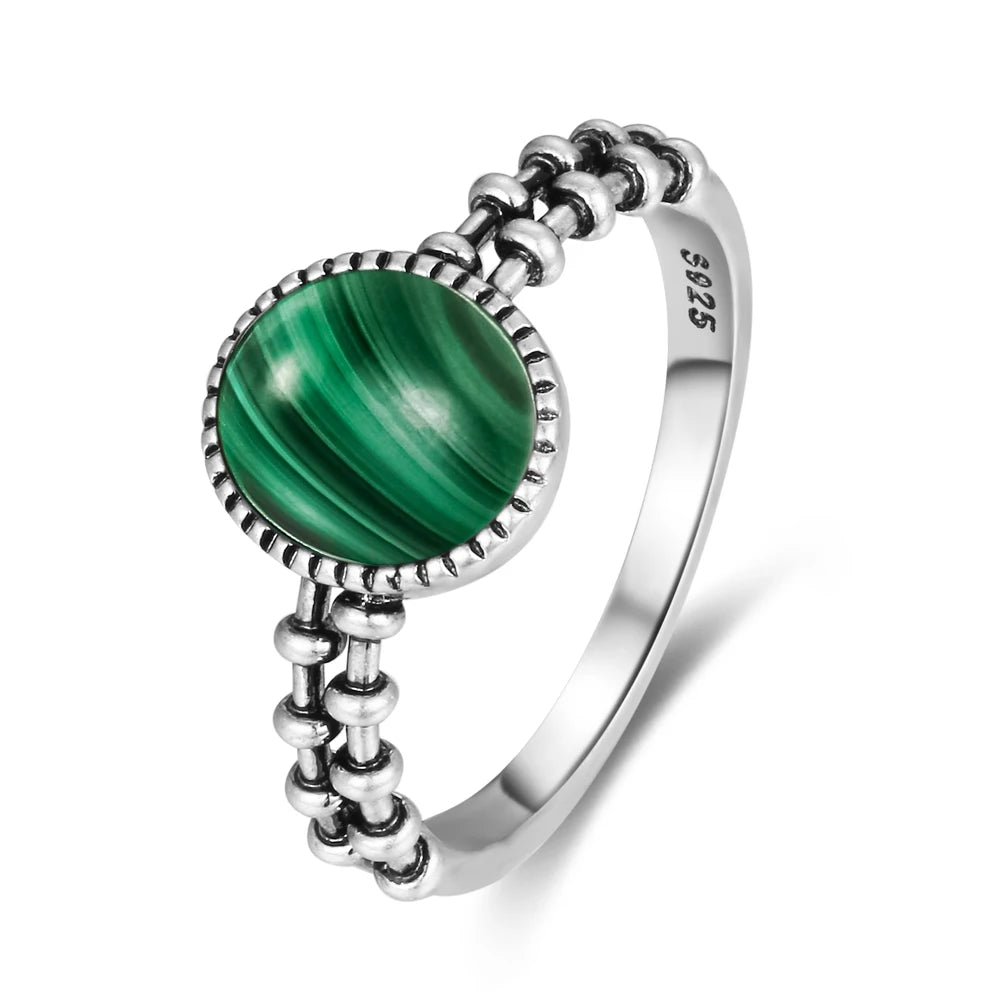 Vintage Natural Malachite Sun & Flower Ring in 925 Sterling Silver