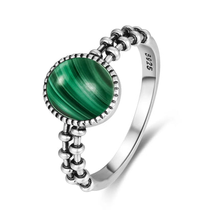Vintage Natural Malachite Sun & Flower Ring in 925 Sterling Silver