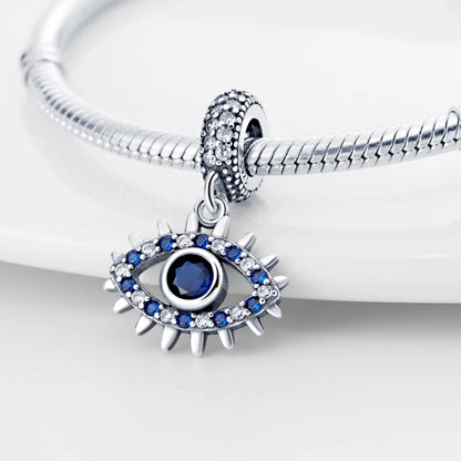 925 Sterling Silver Evil Eye & Hamsa Charms – Blue CZ Protection Beads for Bracelet or Necklace
