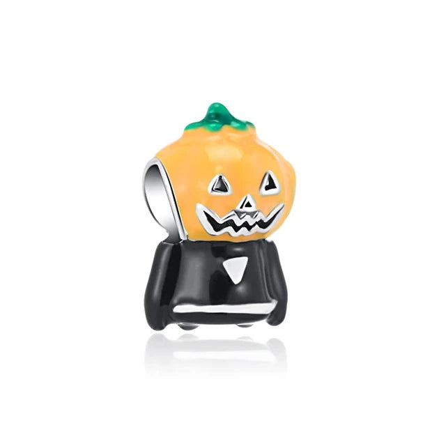 925 Sterling Silver Halloween Charm – Pumpkin Wagon & Magic Hat Bead for Bracelet or Pendant
