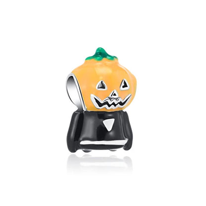 925 Sterling Silver Halloween Charm – Pumpkin Wagon & Magic Hat Bead for Bracelet or Pendant