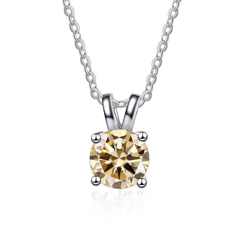 1 Carat Moissanite Solitaire Pendant Necklace – 925 Sterling Silver Bridal Wedding Jewelry Gift