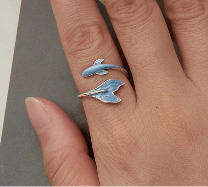 Blue Enamel Dolphin Open Ring